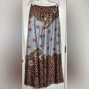 Lulus Island Getaway Blue Multi Scarf Print Satin Wide-Leg Pants NWOT